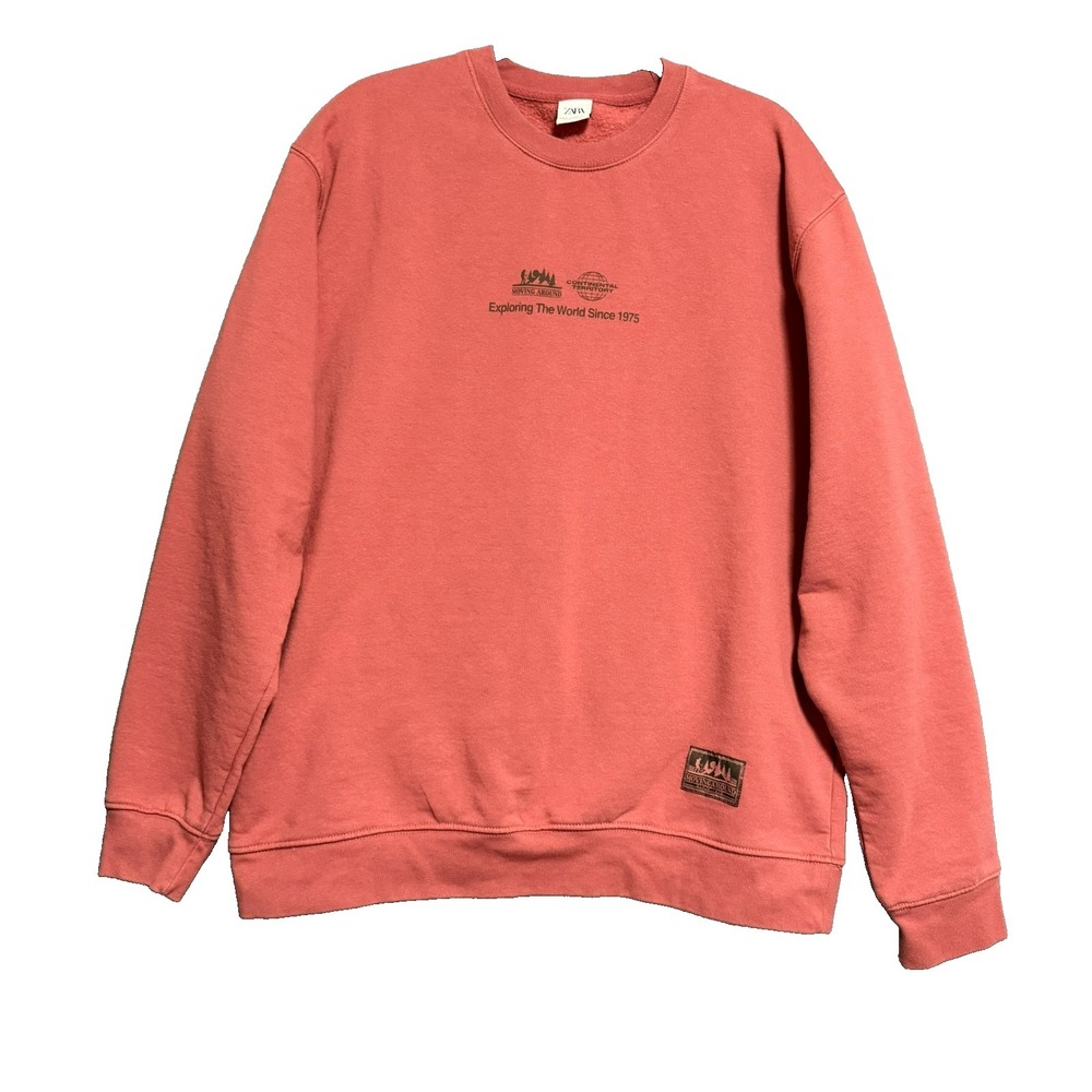 Zara Sweatshirt Exploring The World Since 1975 Mens XL Pink Retro Style Gorpcore